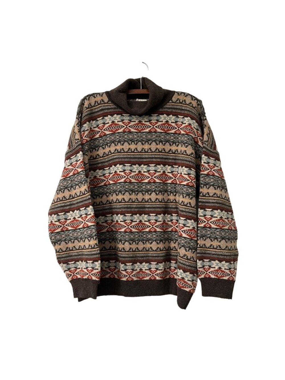 Sisley Italy Geometric Fair Isle Wool Turtleneck Pullover Sweater Womens Size XL